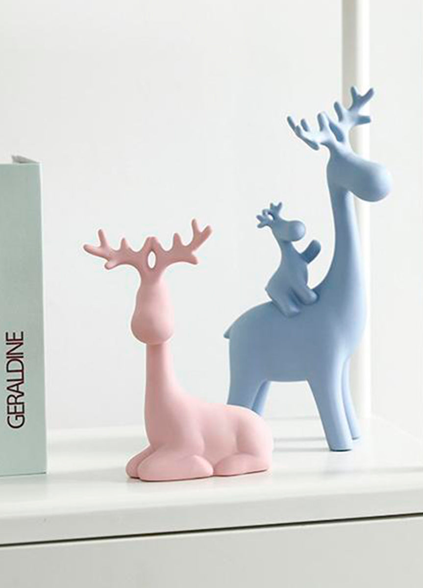 Conjunto de figuras de cerámica ciervos renos en tonos pastel creadas a mano