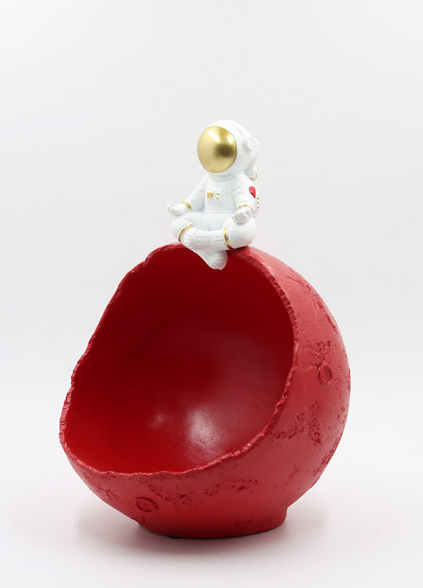 Figura de resina astronauta rojo con cuenco bol amplio figura decorativa original