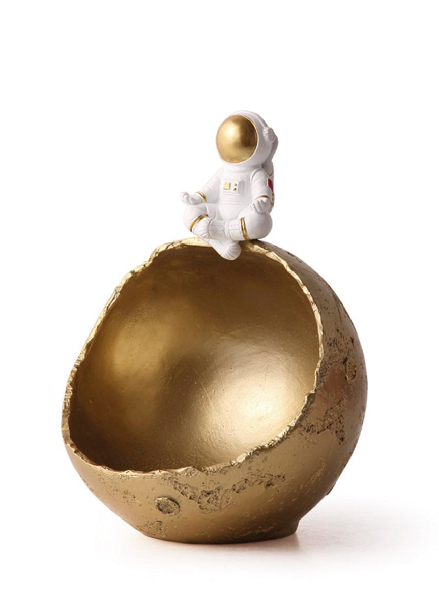 Figura de resina astronauta dorado con cuenco bol amplio figura decorativa original